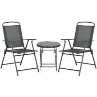 OutSunny Bistro Set Steel, Tempered Glass, Breathable Mesh Fabric Dark Grey Outdoor