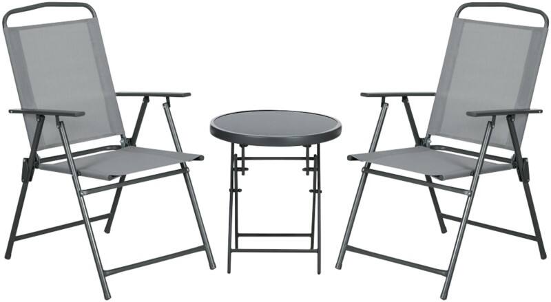 OutSunny Bistro Set Steel, Tempered Glass, Breathable Mesh Fabric Light Grey Outdoor