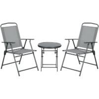 OutSunny Bistro Set Steel, Tempered Glass, Breathable Mesh Fabric Light Grey Outdoor