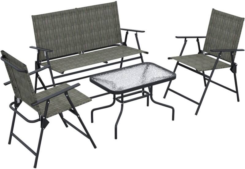 OutSunny Garden Furniture Set Steel, Tempered Glass, Breathable Mesh Fabric Brown Outdoor