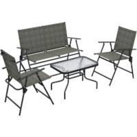 OutSunny Garden Furniture Set Steel, Tempered Glass, Breathable Mesh Fabric Brown Outdoor