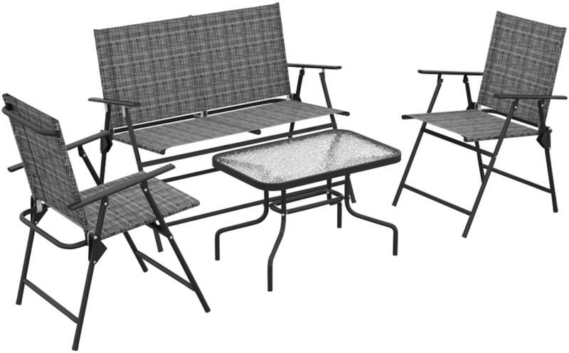 OutSunny Garden Furniture Set Steel, Tempered Glass, Breathable Mesh Fabric Light Grey Outdoor