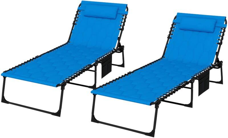 OutSunny  Set of 2 Sun Loungers 1,880 x 650 x 360 mm Blue Outdoor