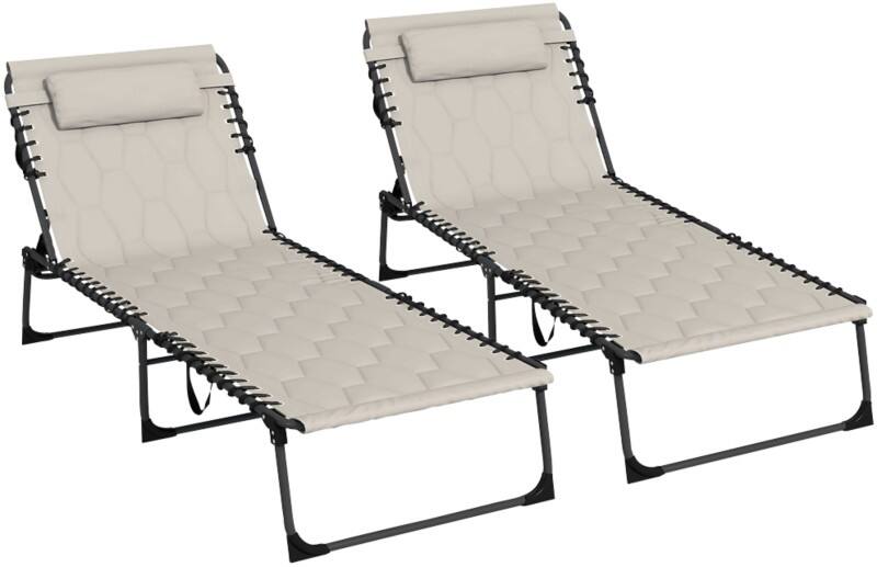 OutSunny  Set of 2 Sun Loungers 1,880 x 650 x 360 mm Khaki Outdoor