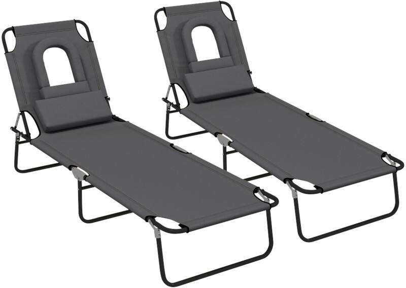 OutSunny  Set of 2 Sun Loungers 1,870 x 580 x 360 mm Dark Grey Outdoor
