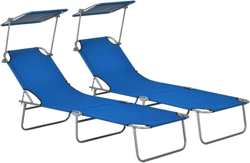 OutSunny  Set of 2 Sun Loungers 1,870 x 580 x 360 mm Blue Outdoor
