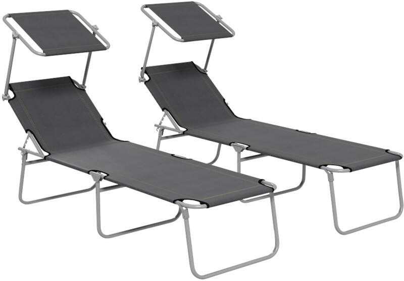 OutSunny  Set of 2 Sun Loungers 1,870 x 580 x 360 mm Grey Outdoor