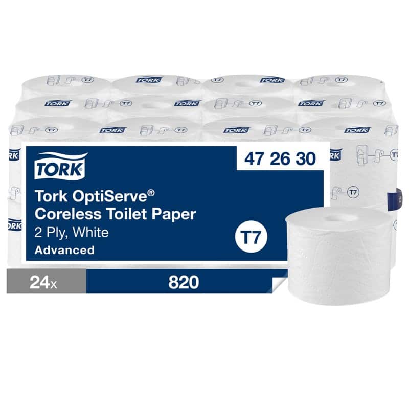 Tork OptiServe Toilet Paper Rolls 2 Ply Coreless 472630 24 Rolls of 820 Sheets 