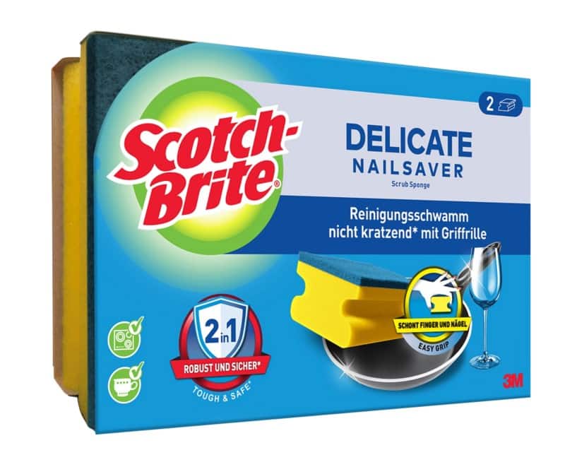 Scotch-Brite Delicate Nail Saver Sponge 13.4 x 4.6 x 8.9 cm Blue, Yellow 2 Pieces