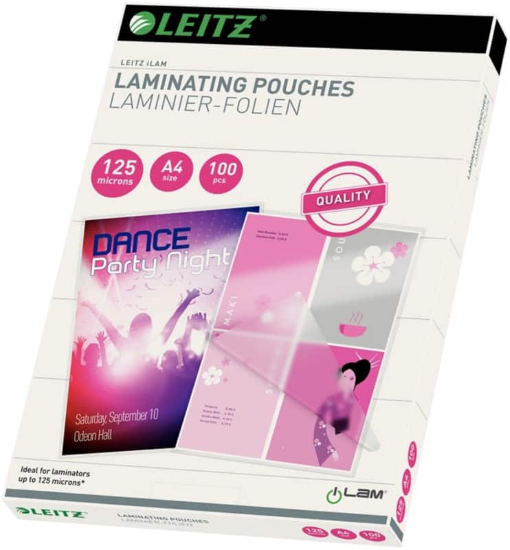 Leitz iLAM Quality Laminating Pouches 33808 A4 Glossy 125 microns (2 x 125) Transparent Pack of 100