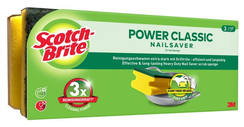 Scotch-Brite Power Classic Nail Saver Sponge Yellow Pack of 3