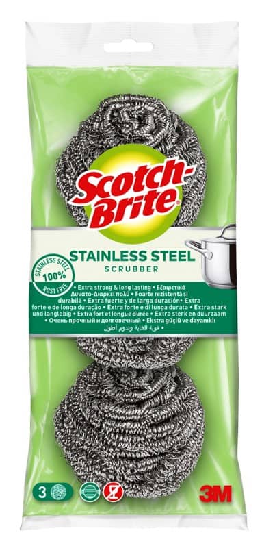 Scotch-Brite Stainless Steel Sponge 17.6 x 10.7 x 22.5 cm Silver Pack of 3