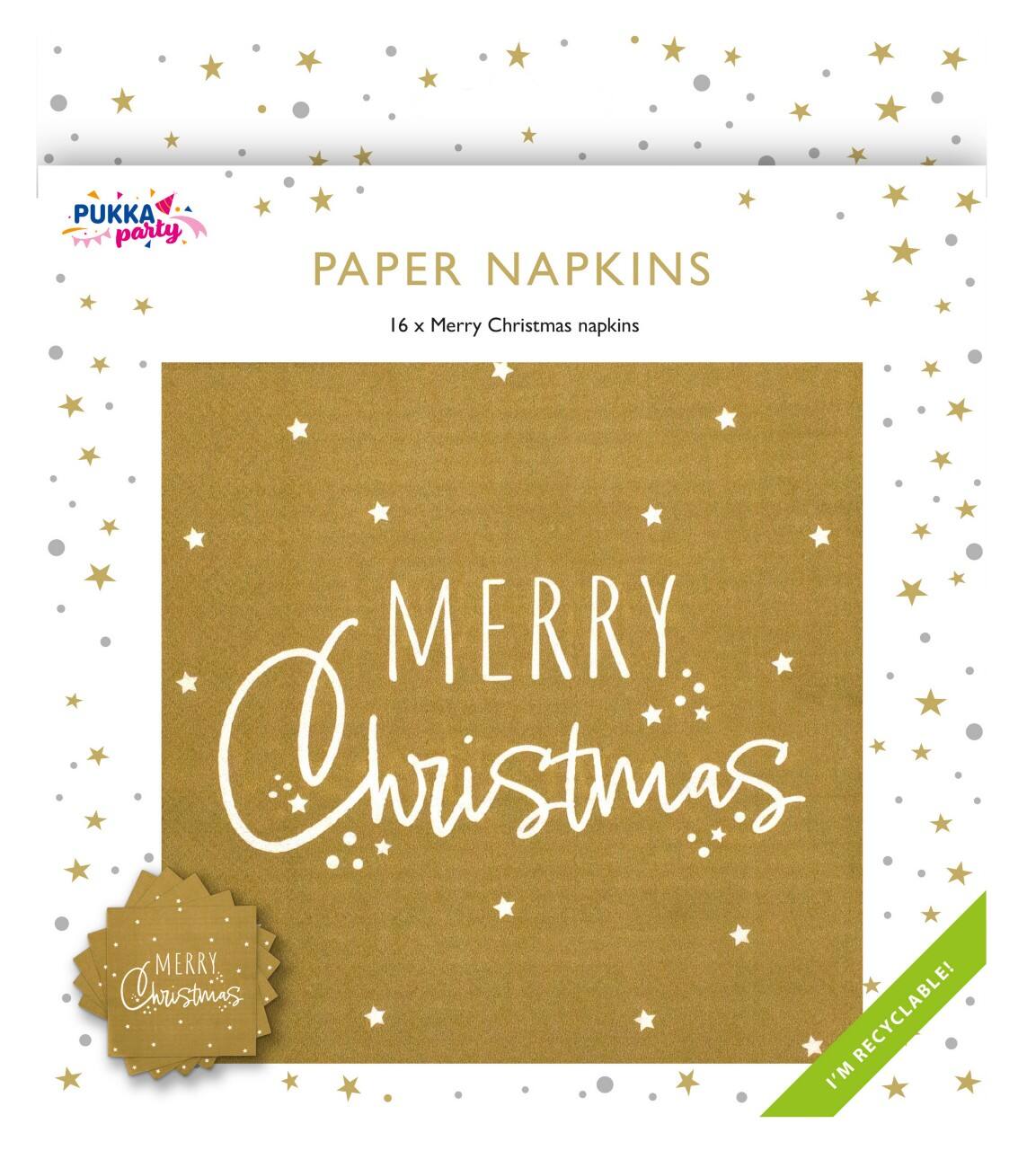 Pukka Party Christmas Napkins Gold 2 ply 16x16 cm Pack of 16