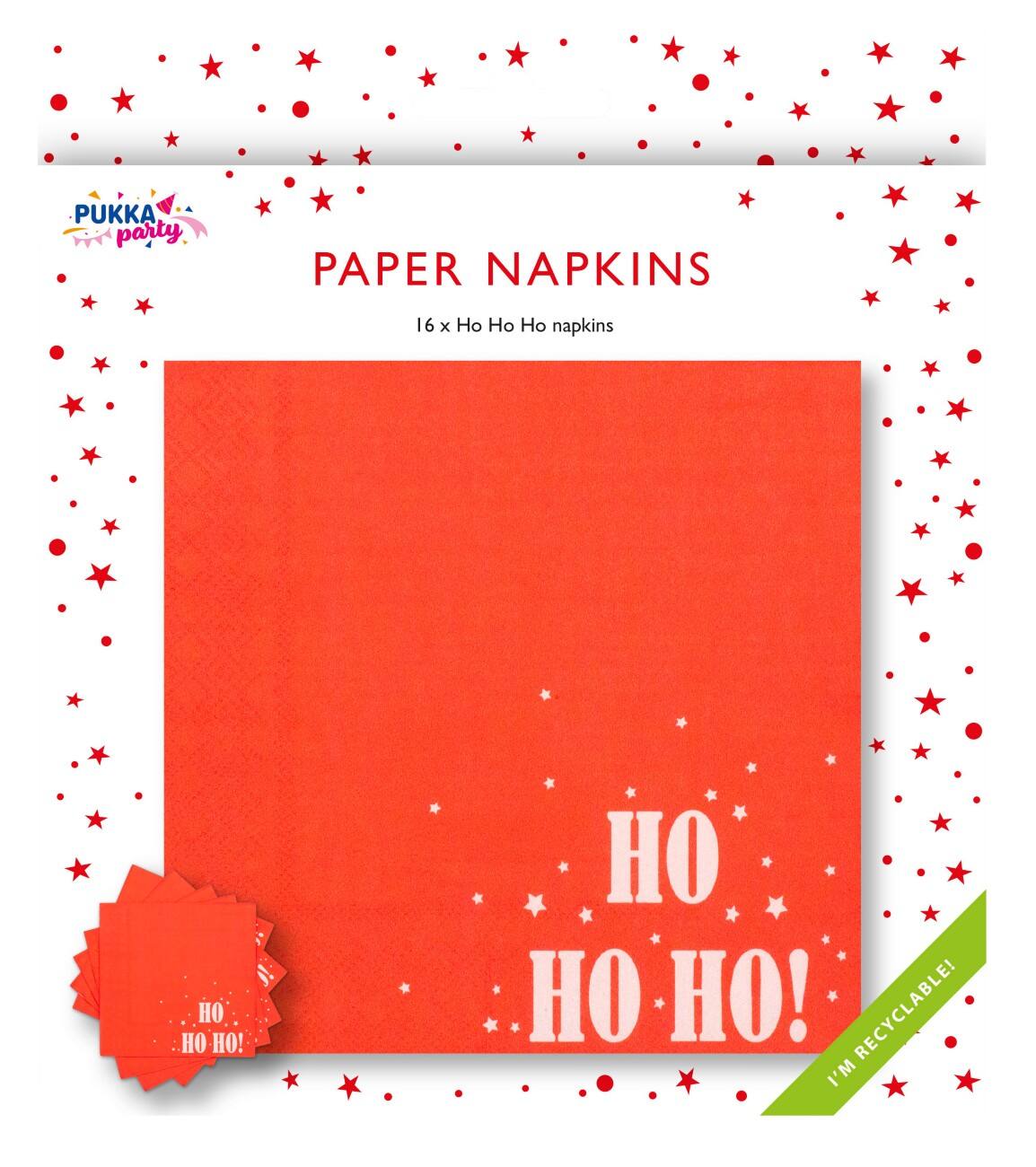 Pukka Party Christmas Napkins Red 2 ply 16x16 cm Pack of 16