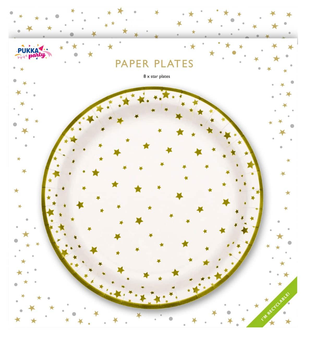 Pukka Party Christmas Paper Plates Gold Pack of 8