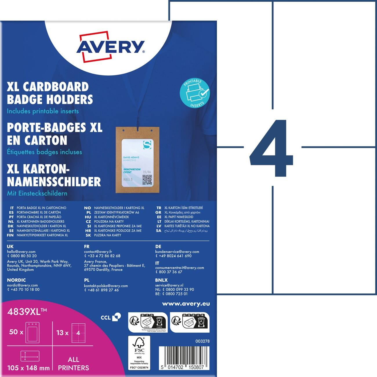 AVERY Zweckform Badge 10.5 x 14.8 cm Pack of 50