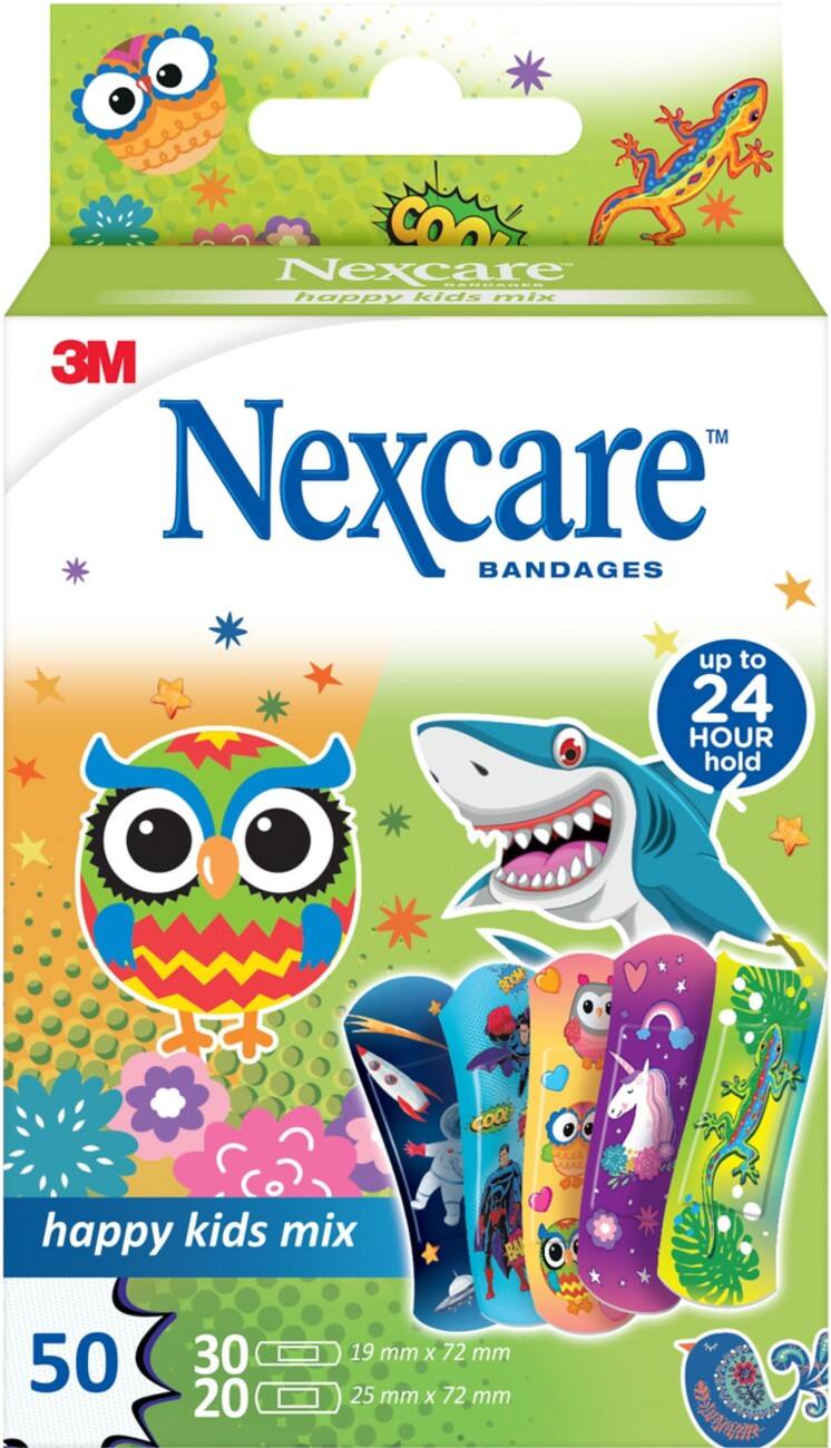 Nexcare Happy Kids Mix Plaster 2.6 x 8.1 x 13.6 cm Pack of 50
