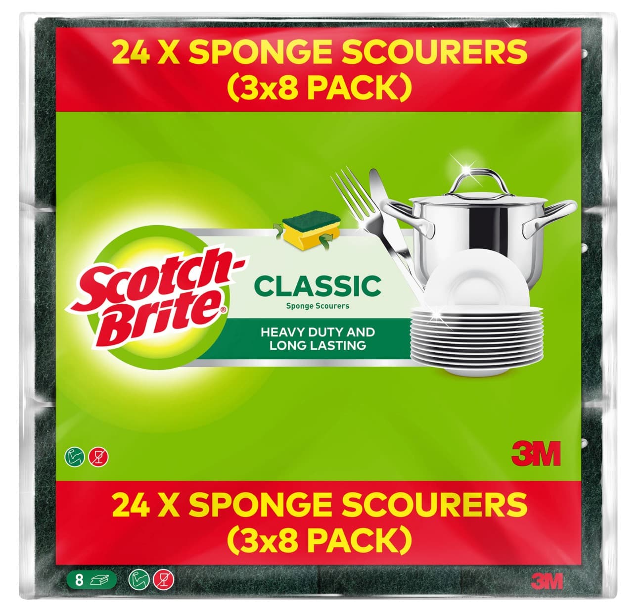 Scotch-Brite Sponge Classic 9 x 29 x 28 cm Green, Yellow Pack of 8