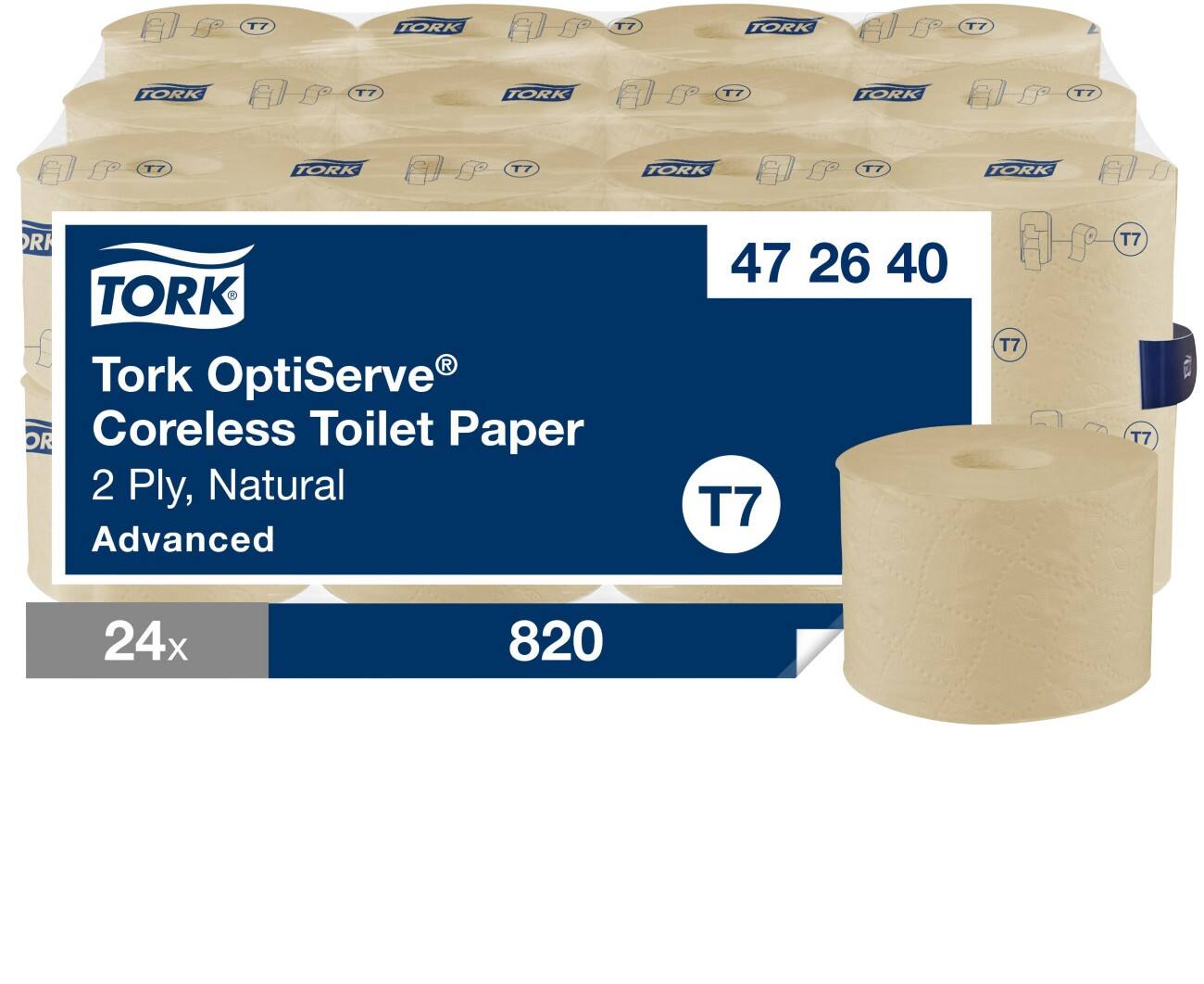 Tork Coreless Toilet Paper T7 Beige 2 Ply Pack of 24 Rolls of 820 Sheets