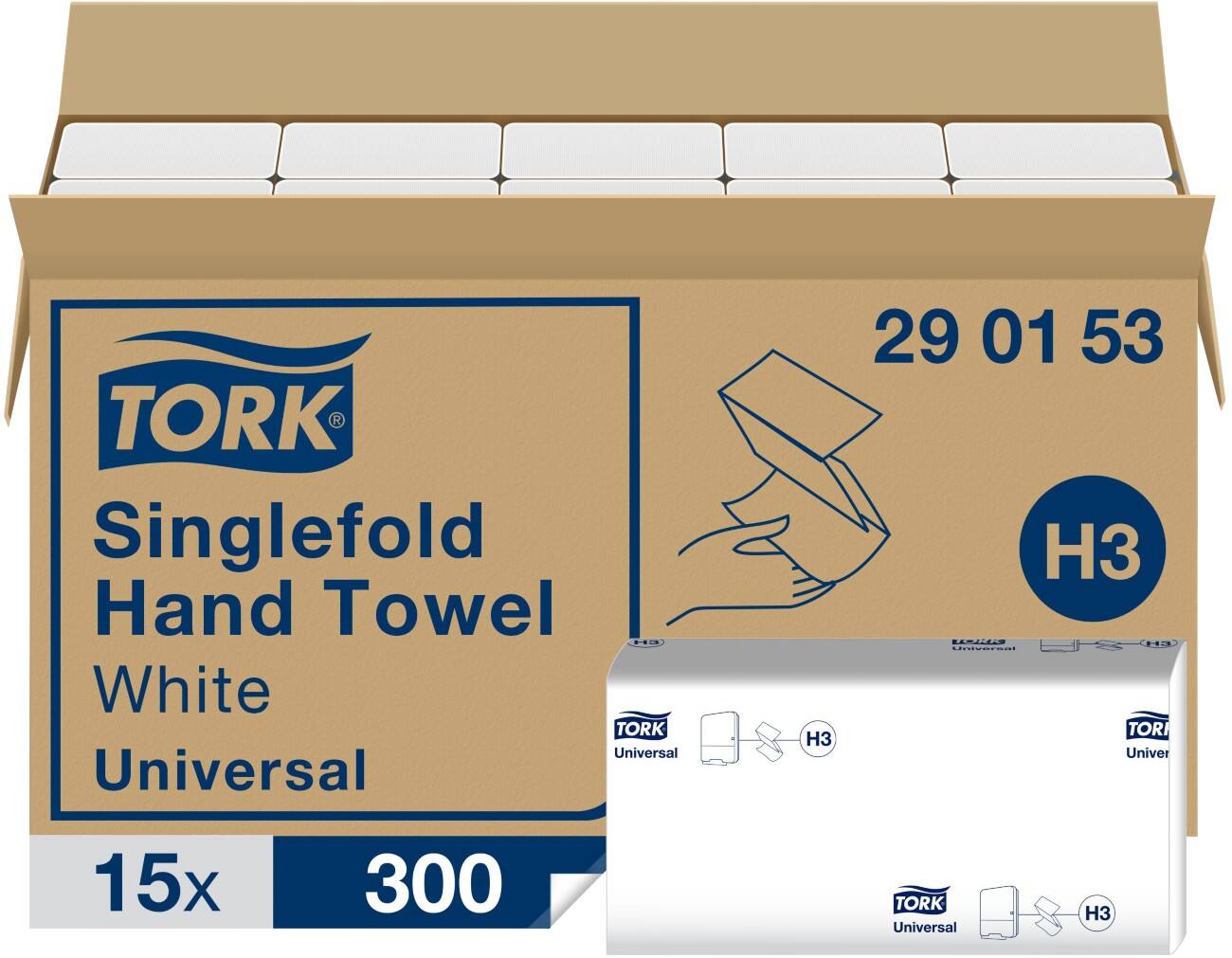 Tork Universal  Paper Hand Towels V-fold White 2 Ply Pack of 15 Pieces of 300 Sheets