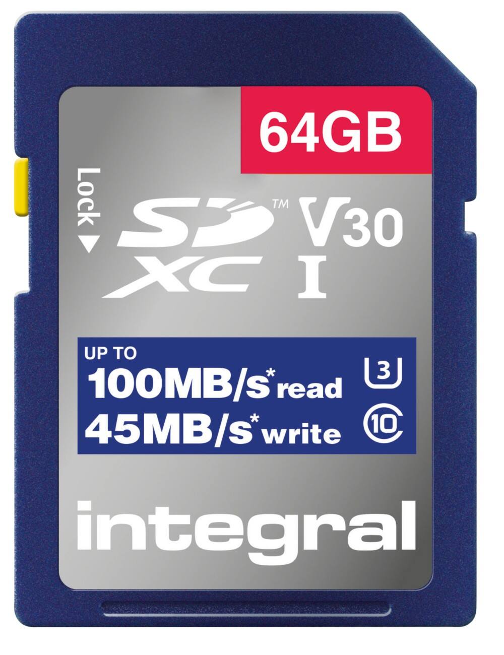 Integral 64GB SD Card SDXC UHS-1 U3 CL10 V30 UP TO R-100 MBS