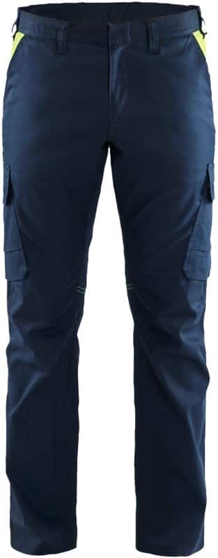 BLÅKLÄDER Trousers 14441832 Cotton, Elastolefin, PL (Polyester) Dark Navy Blue, Yellow Size 40R
