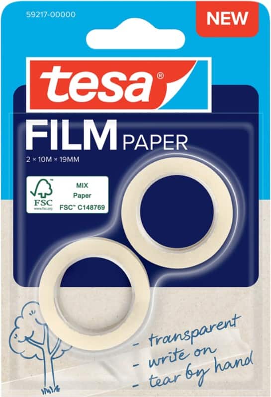 tesa Adhesive Tape tesafilm 59217-00000 Transparent 19 mm (W) x 10 m (L) Paper 2 Rolls of 10 m