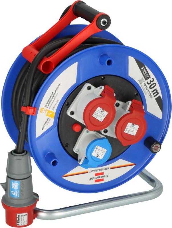 Brennenstuhl Garant Industrial/Construction Site Cable Reel 2x CEE 400V 1x CEE 230V CEE 3-way Blue IP44 30m Blue H07RN-F 5G2.5 DGUV 203-006