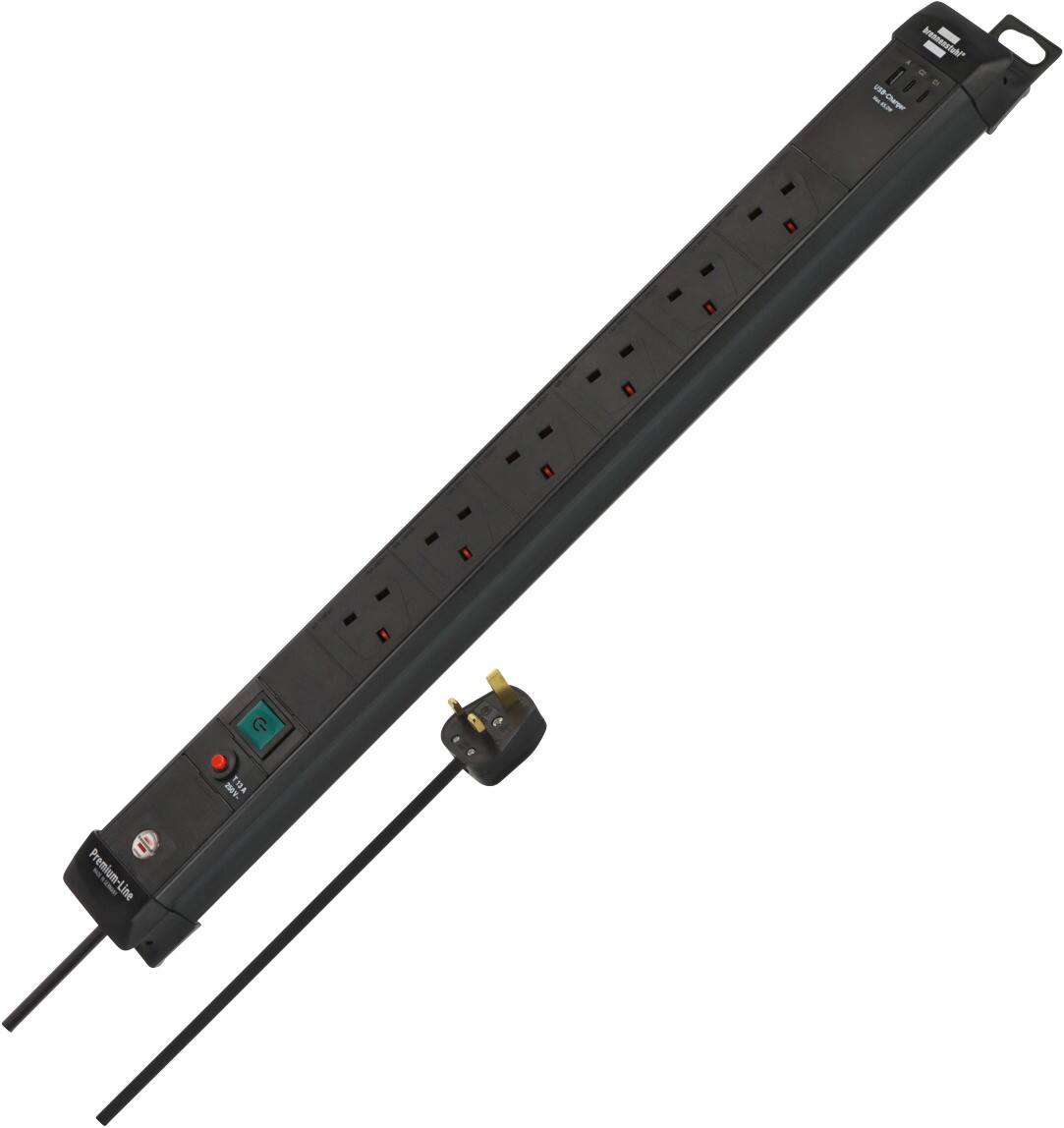 Brennenstuhl Premium-Line Extension Lead 2x USB-C Power Delivery 65W & USB-A 18W Switch 6-way 3m Black