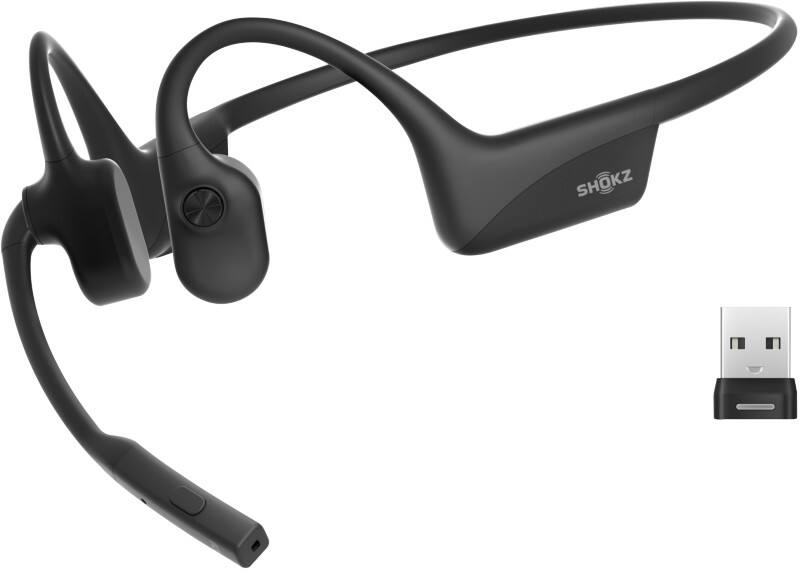 SHOKZ OpenComm2 2025 UC Wireless Headset Bluetooth USB-A Adapter Bone Conduction Black