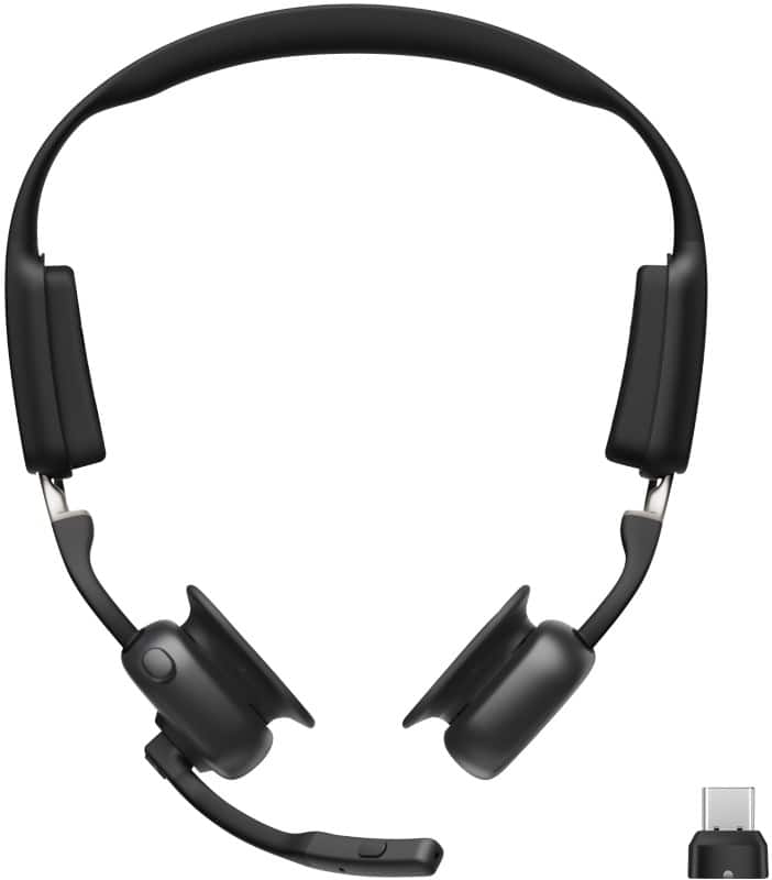 SHOKZ OpenMeet UC Wireless Headset Bluetooth USB-C Adapter Bone Conduction Black