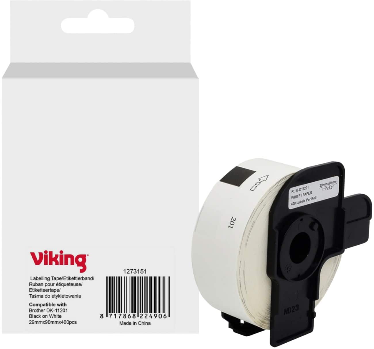 Viking Label Roll Compatible Brother DK-11201 WB-BRRLD11201-WT Adhesive Black on White 29 x 85 mm  Thermal 400 Labels