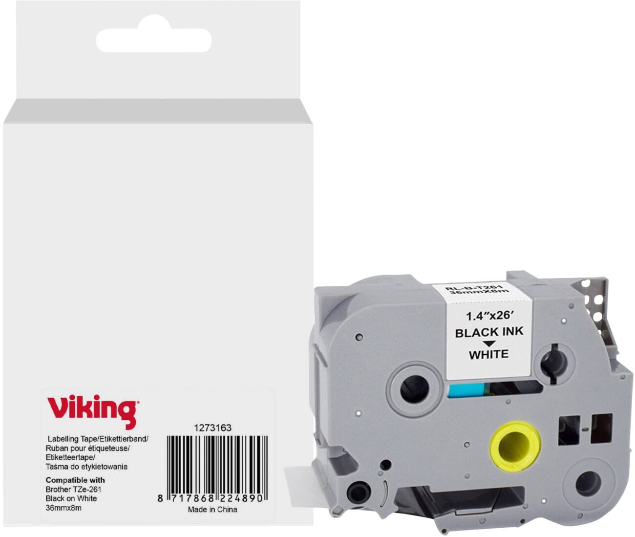 Viking Labelling Tape Compatible Brother TZe-261 WB-BRRLT261-WT Adhesive Black on White 36 x 93 mm Thermal