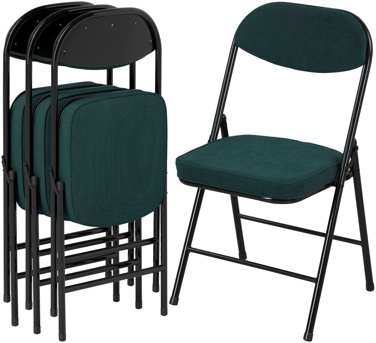 HOMCOM Folding Chair Corduroy, Steel, Sponge 450 x 485 x 820 mm Green 4 Pieces