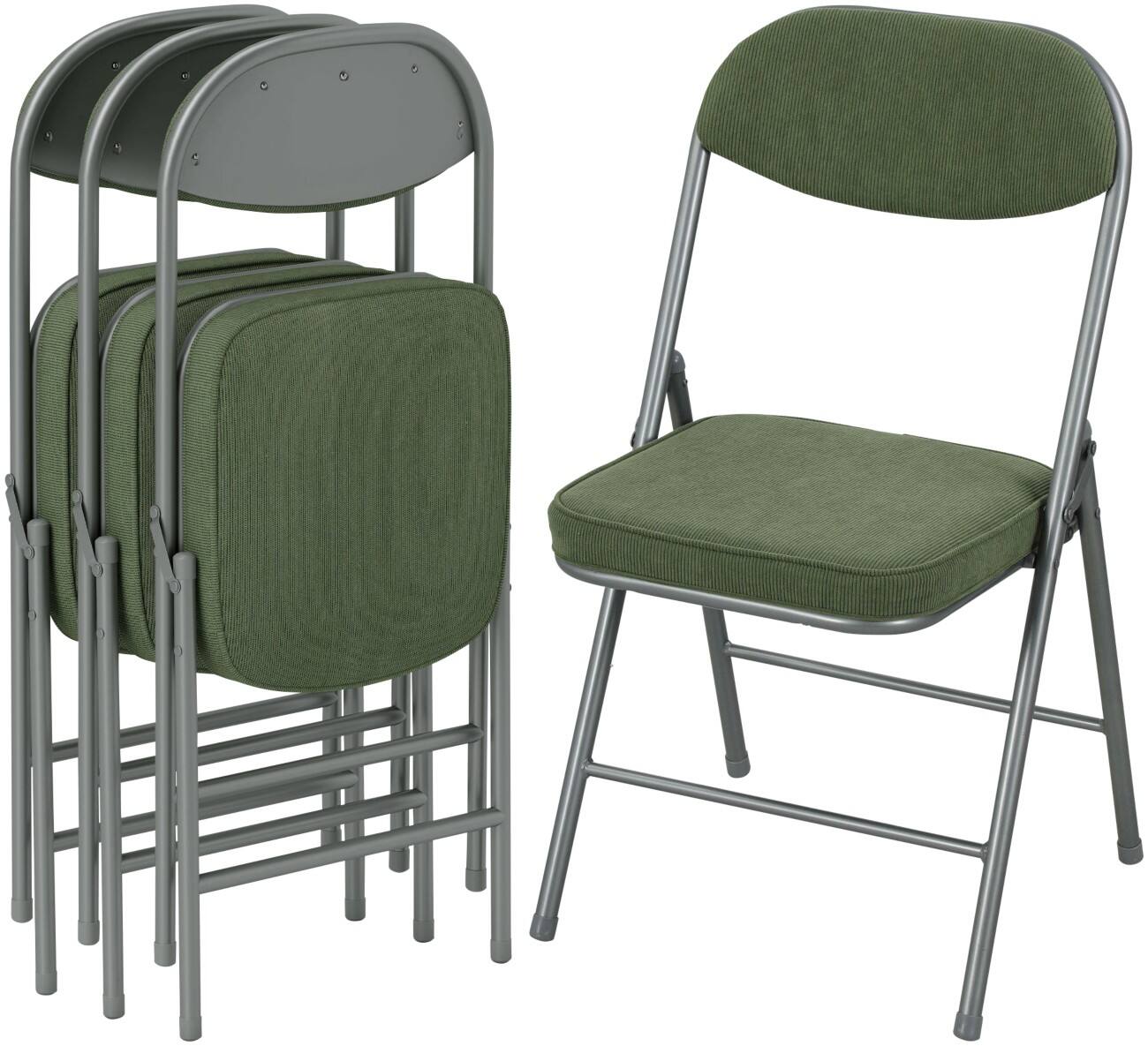 HOMCOM Folding Chair Corduroy, Steel, Sponge 450 x 485 x 820 mm Green 4 Pieces