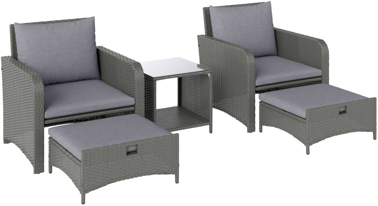 OutSunny Garden Furniture Set PE Rattan, Steel Grey Outdoor 5 Pieces
