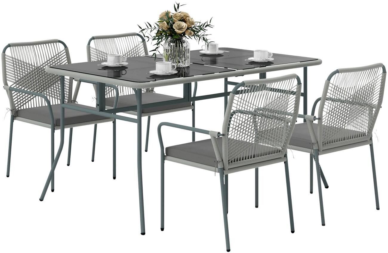 OutSunny Garden Furniture Set PE Rattan, PL (Polyester),Steel Light Grey Outdoor 5 Pieces