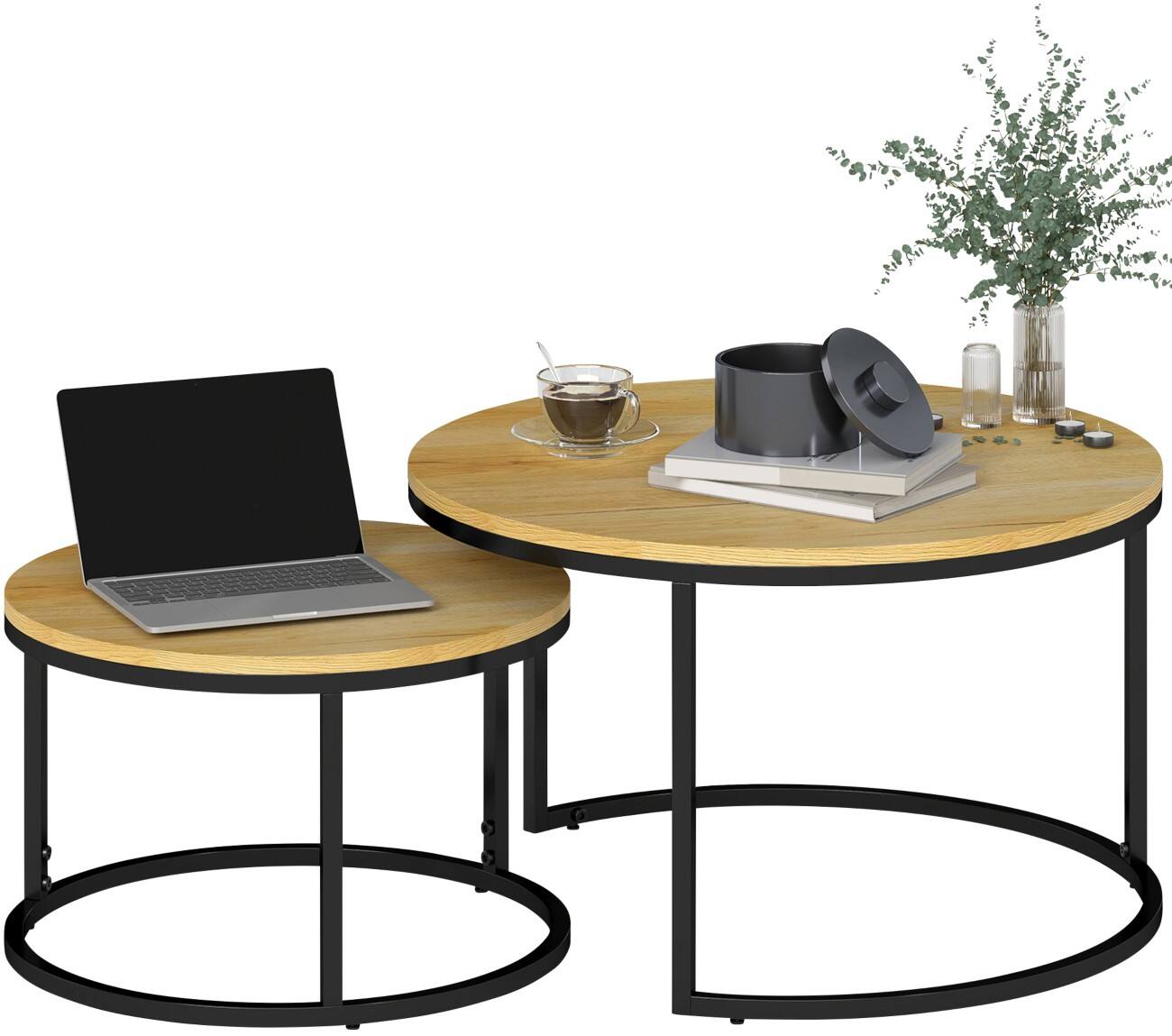 HOMCOM Round Coffee Table Brown 785 x 785 x 465 mm 2 Pieces