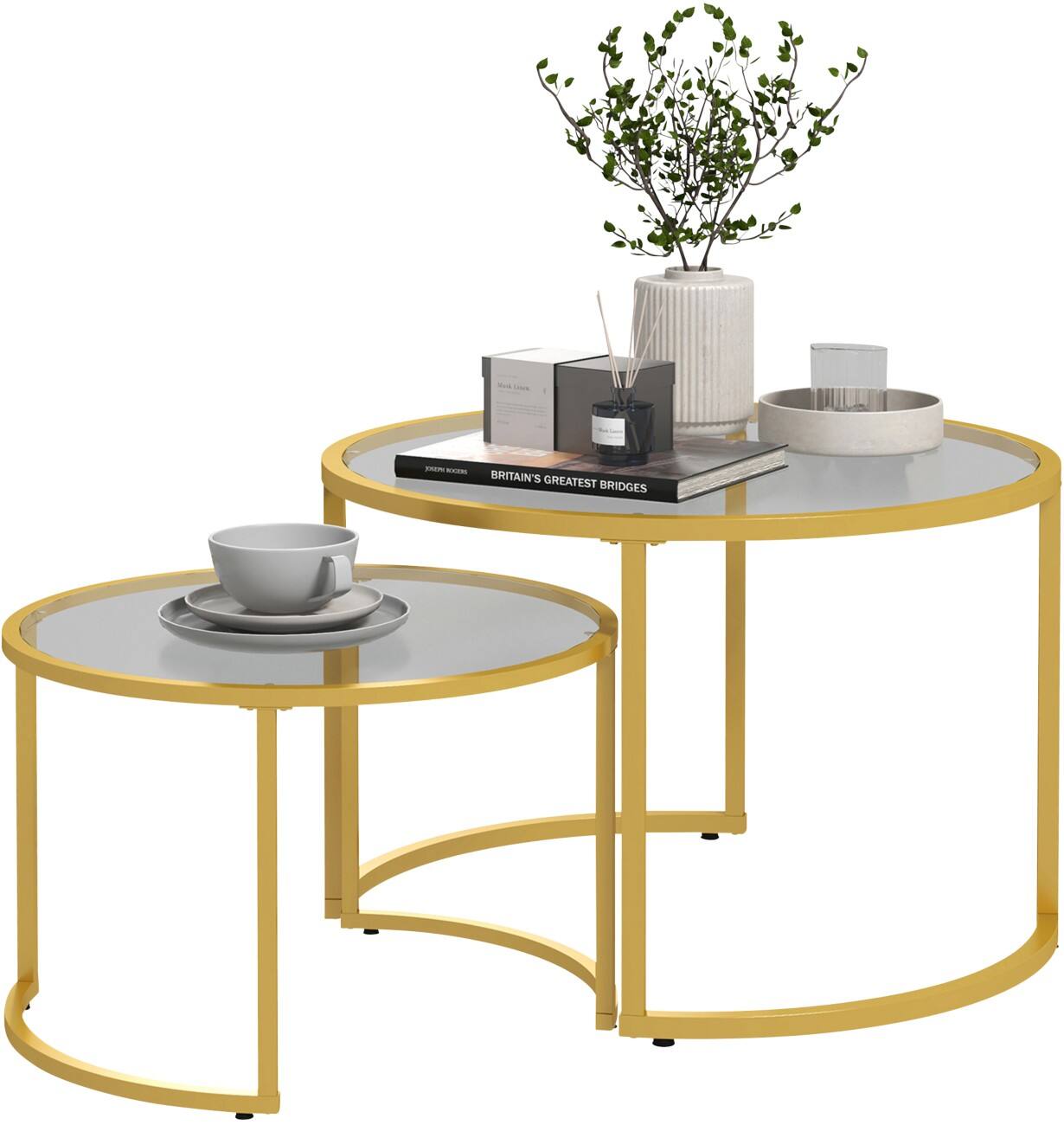 HOMCOM Square Coffee Table Gold 700 x 700 x 475 mm 2 Pieces