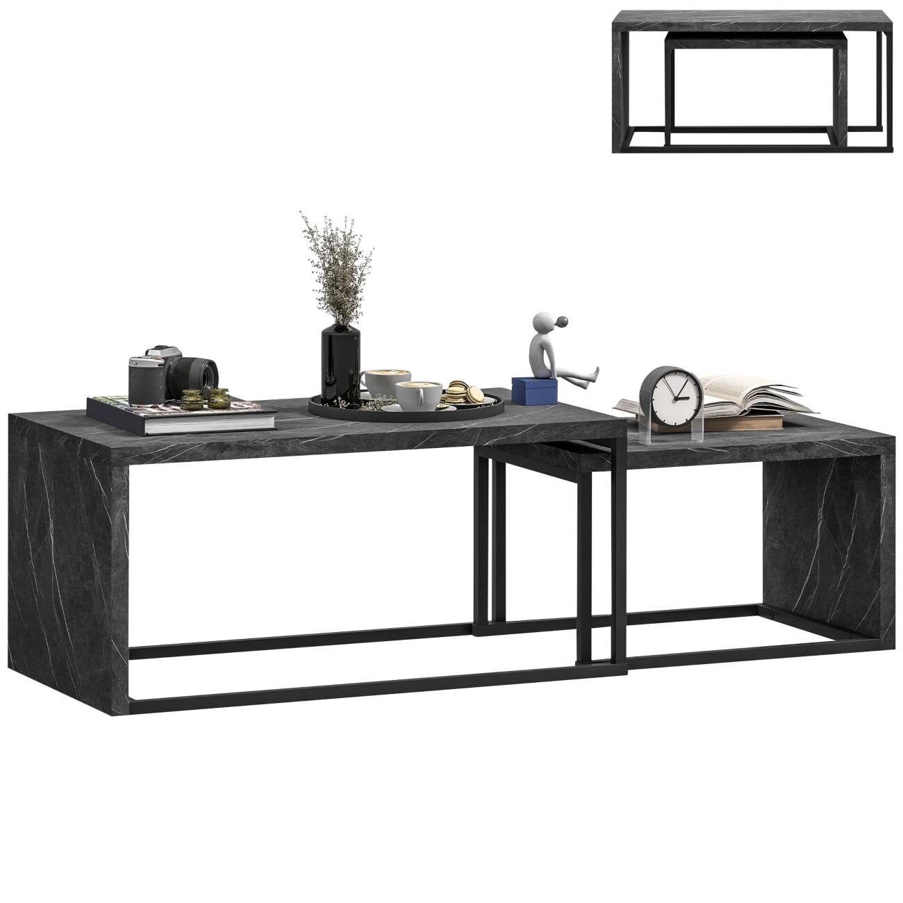 HOMCOM Round Coffee Table Grey 480 x 900 x 420 mm 2 Pieces