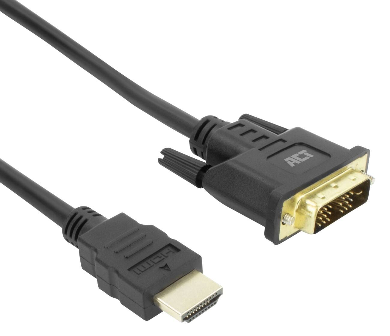 ACT DVI 18+1-pin male (x1) HDMI Cable HDMI Male DVI 18+1 Pin Male 2 m Black