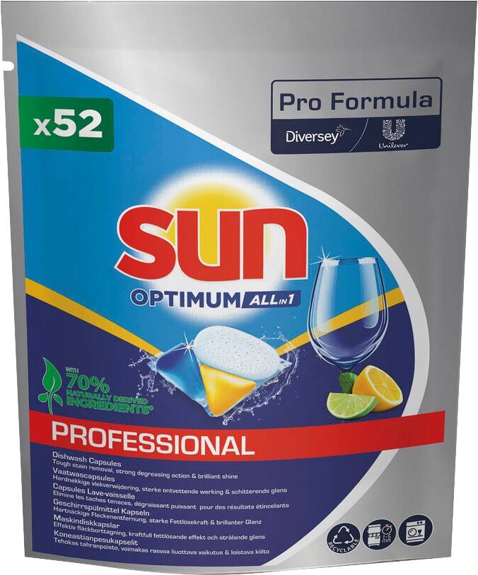 Sun Professional Optimum All in 1 Dishwasher Tablets 101109462 Lemon Aloe Vera Pack of 52