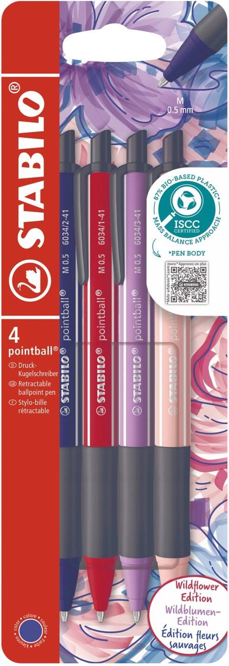STABILO NatureCOLORS Wildflower 6034/4-1 Retractable Ballpoint Pen Assorted Medium Ballpoint Refillable Pack of 4