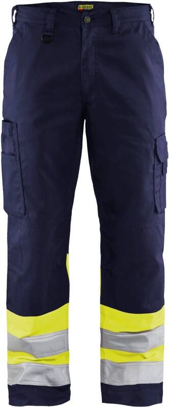 BLÅKLÄDER Trousers 15641811 Cotton, PL (Polyester) Navy Blue, Yellow Size 32R