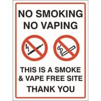 Stewart Superior Safety Sign No Smoking No Vaping PVC (Polyvinyl Chloride) 150 x 200 mm