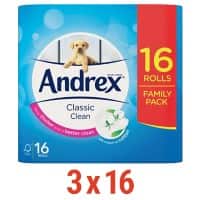 Andrex Classic Toilet Paper White Paper 48 Rolls of 200 Sheets