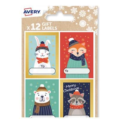 Avery NGIFT17.UK Animal Christmas Gift Labels 3 Sheets of 12 Labels