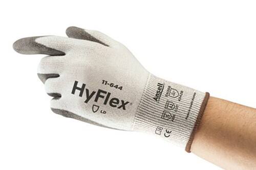Ansell HyFlex Mechanical Protection Non-Disposable Gloves PU (Polyurethane) HPPE, Nylon, Spandex Size 9 Grey, White 12 Pairs