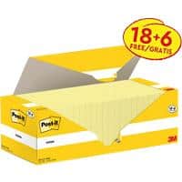 Post-it Sticky Notes Canary Yellow 76 x 76 mm Pak of 24 Pads of 100 Sheets Value Pack 18+6 FREE