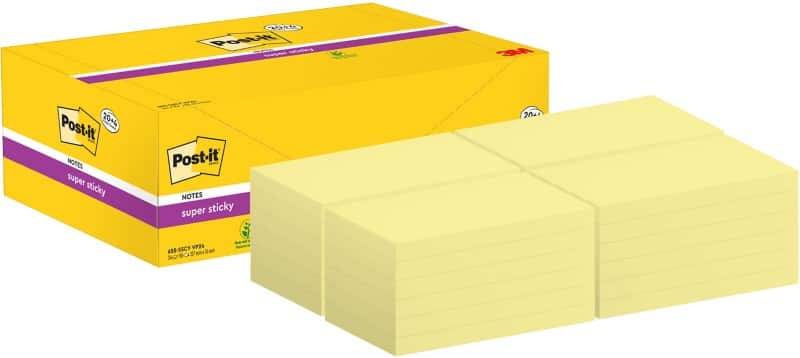Post-it Super Sticky Notes 76 x 127 mm Yellow Pack of 24 Pads of 90 Sheets Value Pack 20+4 FREE